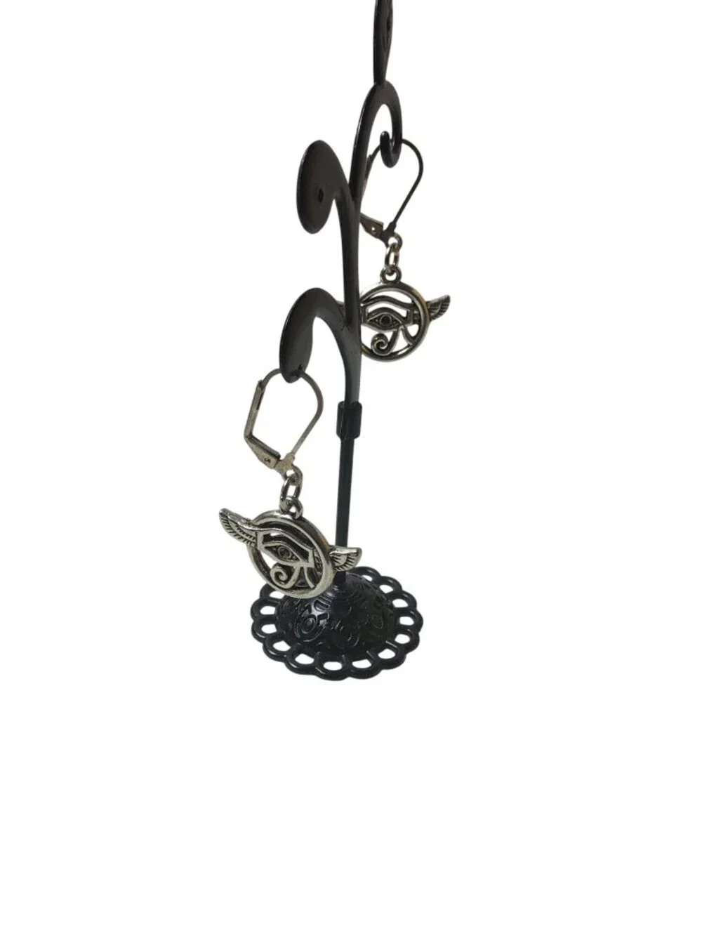 vintage silver tone egyptian eye of horus dangle earrings.